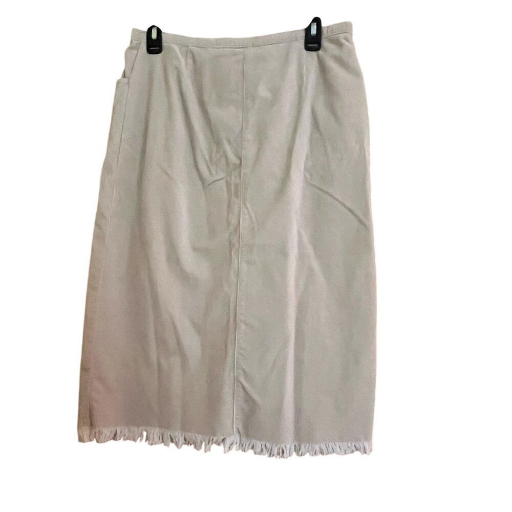 Christopher & Banks Tan Corduroy Fringed Midi Skirt Womens 8 Stretch Straight - Picture 3 of 7